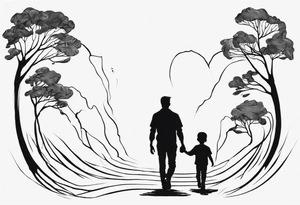 father and son walk away holding hands, just an outline tattoo idea