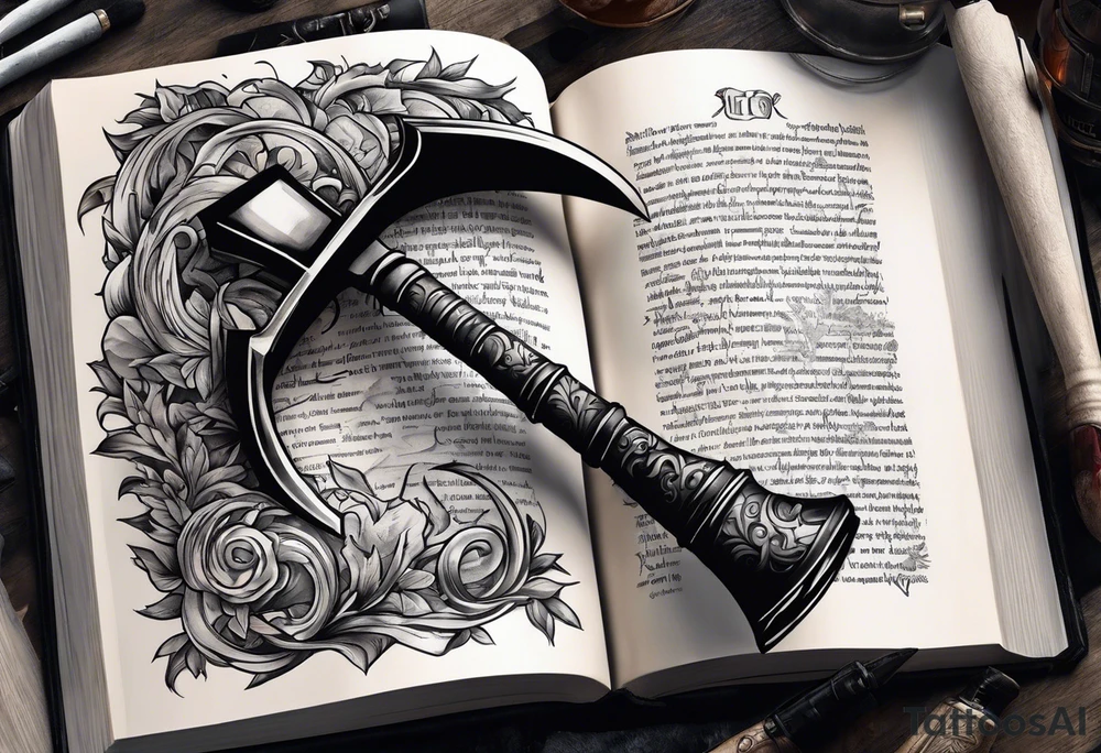 An opened bible with a battle Axe tattoo idea