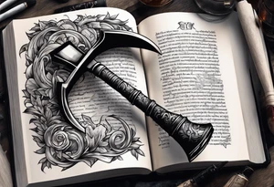 An opened bible with a battle Axe tattoo idea