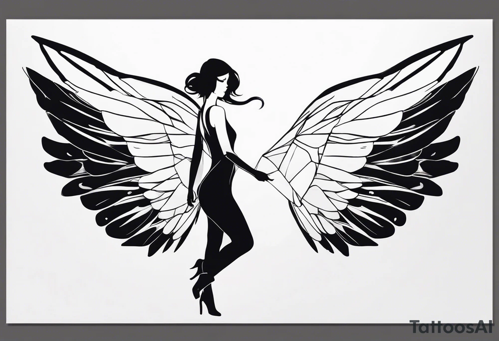 silhouette of a girl with wings made out of glass tattoo idea