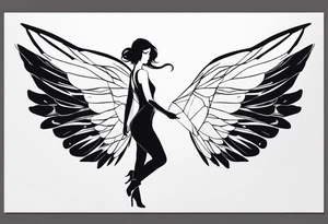 silhouette of a girl with wings made out of glass tattoo idea