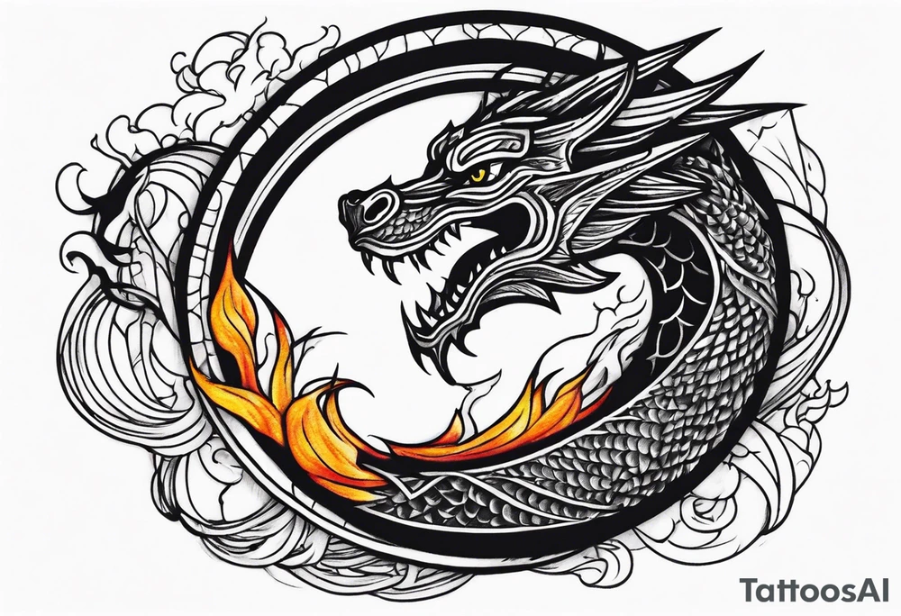 Fire breathing dragon around wrist tattoo idea