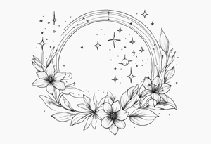 Cancer constellation with Alstroemeria connecting the larger stars, Crescent moon, Saturn and mercury tattoo idea