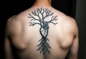 DNA tree with roots and anatomical heart inside the roots tattoo idea