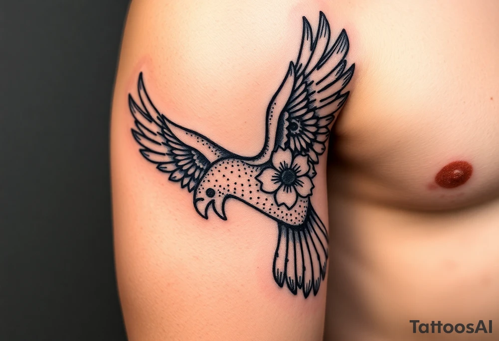 eagle with flowers wings not open tattoo idea