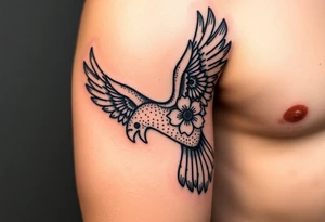 eagle with flowers wings not open tattoo idea