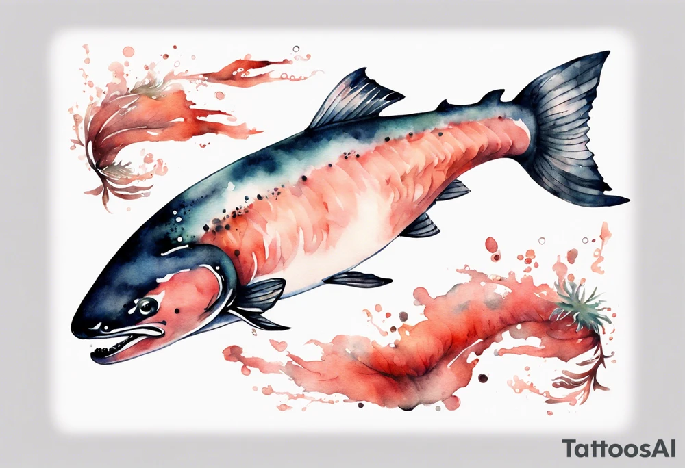watercolor of a solitary salmon tattoo idea