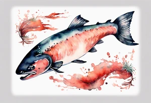 watercolor of a solitary salmon tattoo idea
