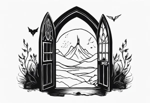 Lord of the rings and Harry Potter movie mashup. Small and simple. Hobbit door hole, wands, elvish writing, deathly hallows tattoo idea