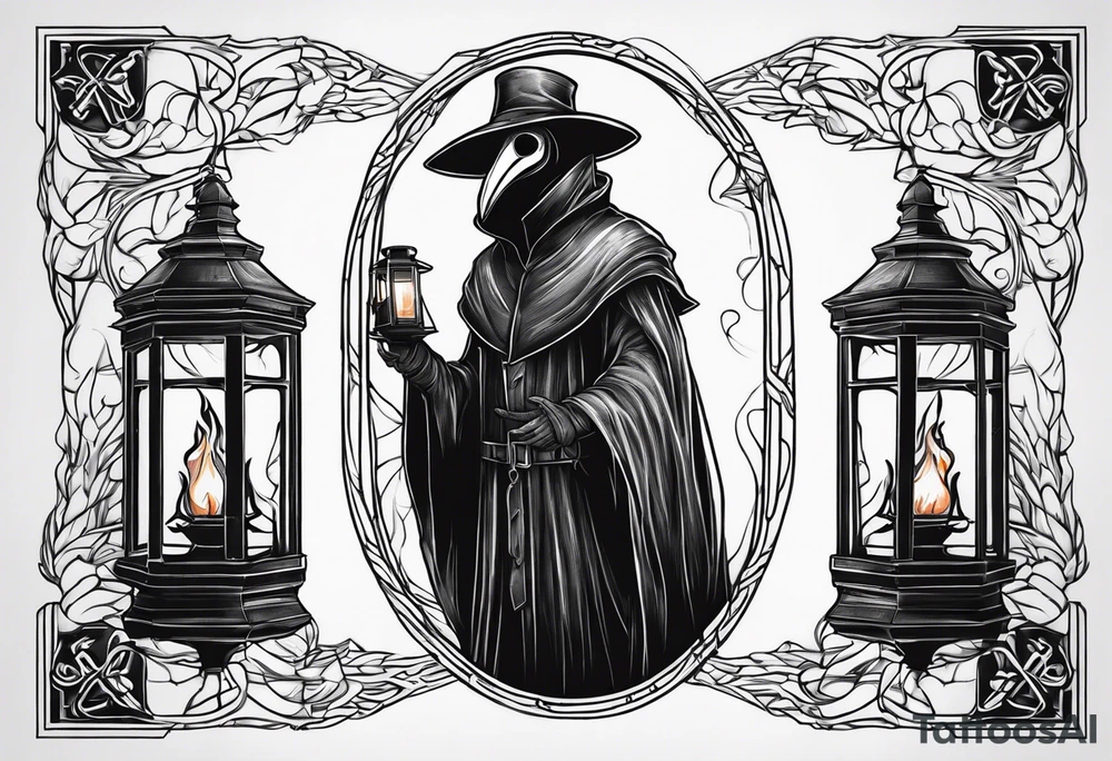 plague doctor, lantern, fire tattoo idea