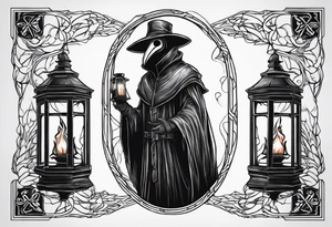 plague doctor, lantern, fire tattoo idea