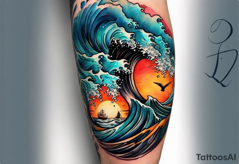 an half sleeve for my lower left leg that is completely rough ocean water tattoo idea