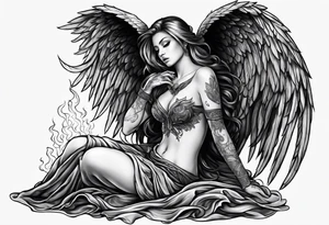 Fallen angel suffering burning tattoo idea