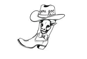 A cowboy boot with a cowboy hat on top the words you got this stitched into the hat and stitched into the boot an orange, a highland cow and a bow tattoo idea