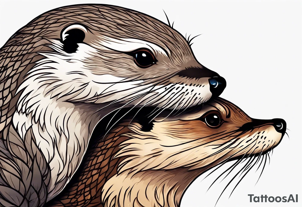 Otter and flicker bird as friends tattoo idea