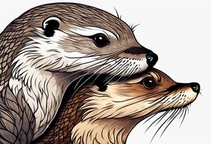 Otter and flicker bird as friends tattoo idea