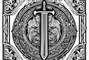 Valhalla scene sword shield tattoo idea
