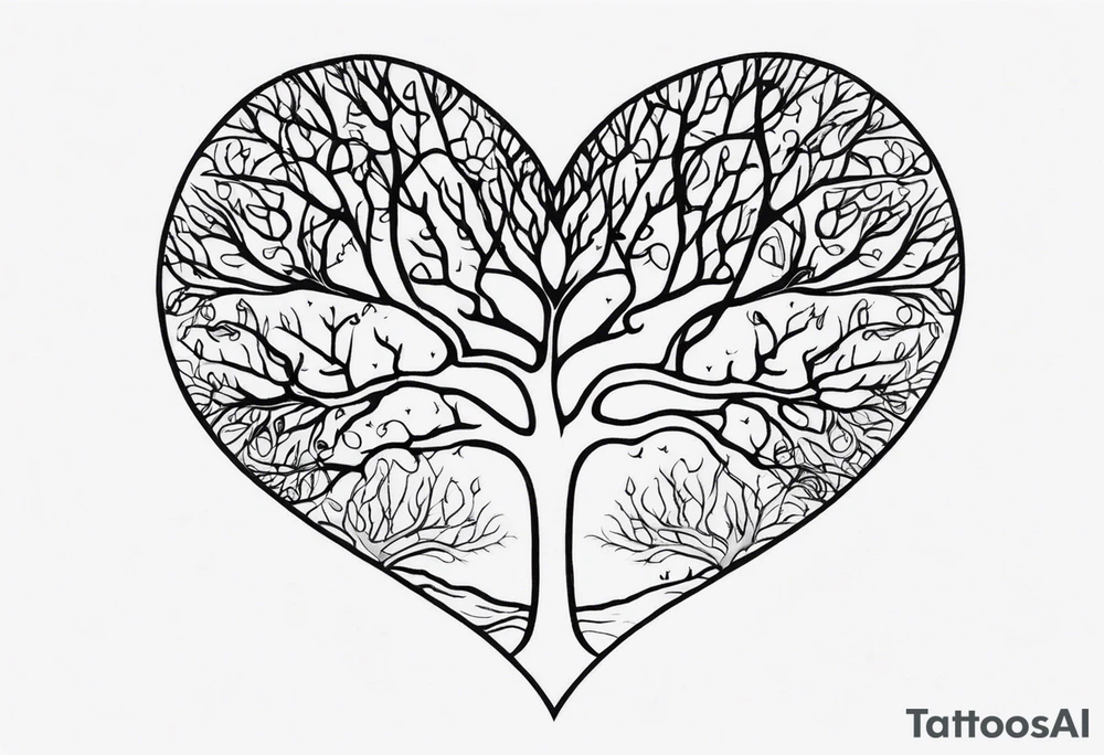 a heart shape with this inside the heart: brain, plane, family, and tree roots tattoo idea