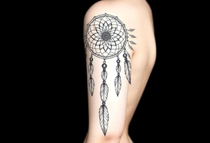 native dreamcatcher with flowing feathers and sacred beads tattoo idea