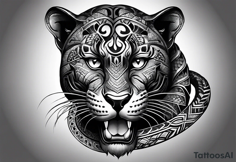 aztec black jaguar with snake tattoo idea