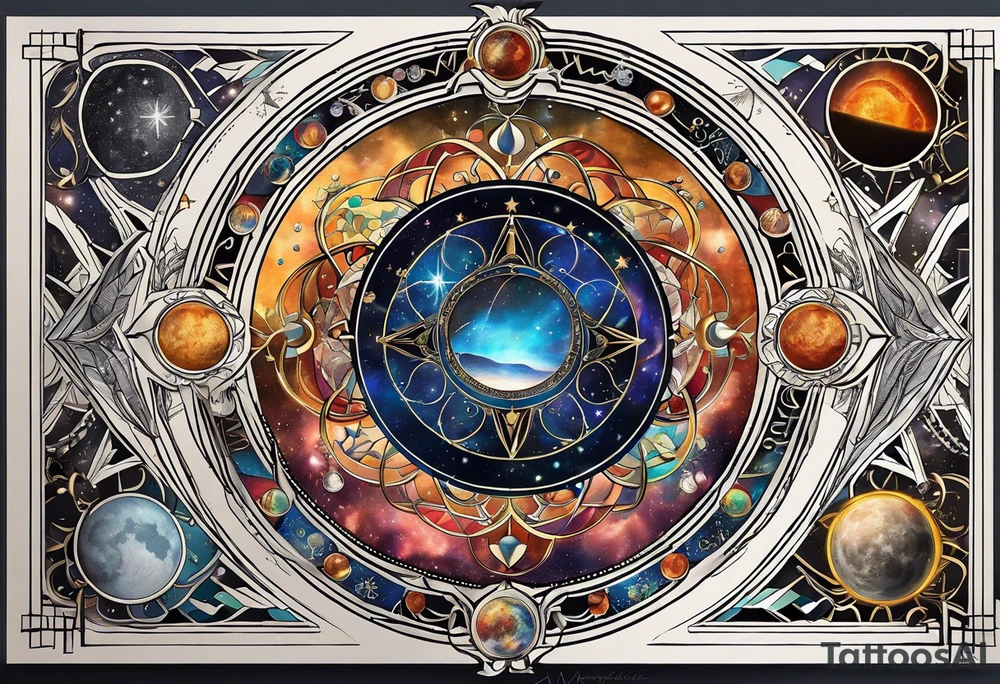 Astrology, Cancer, Natal Chart, symbolic, vision, yin yang, the moon, the sun, Uranus, Pluto, spiritual third eye, mystical armband tattoo idea