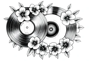vinyl records surrounded by flowers tattoo idea
