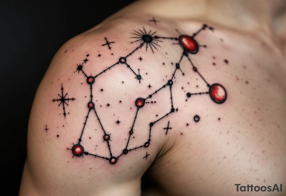 A Set of Constellations That Represent Your Family’s Birth Months (red and black) tattoo idea