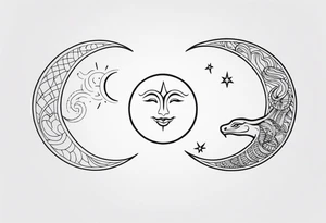 Matching tattoo of sun and moon with a snake tattoo idea