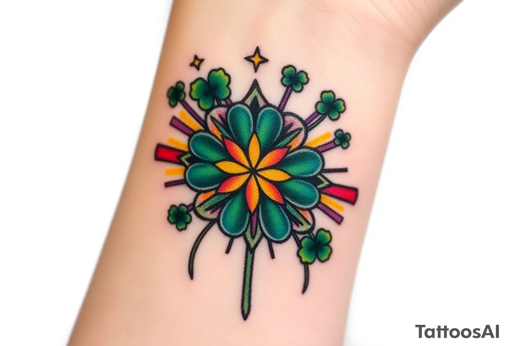 Star four leaf clovers and rainbows tattoo idea