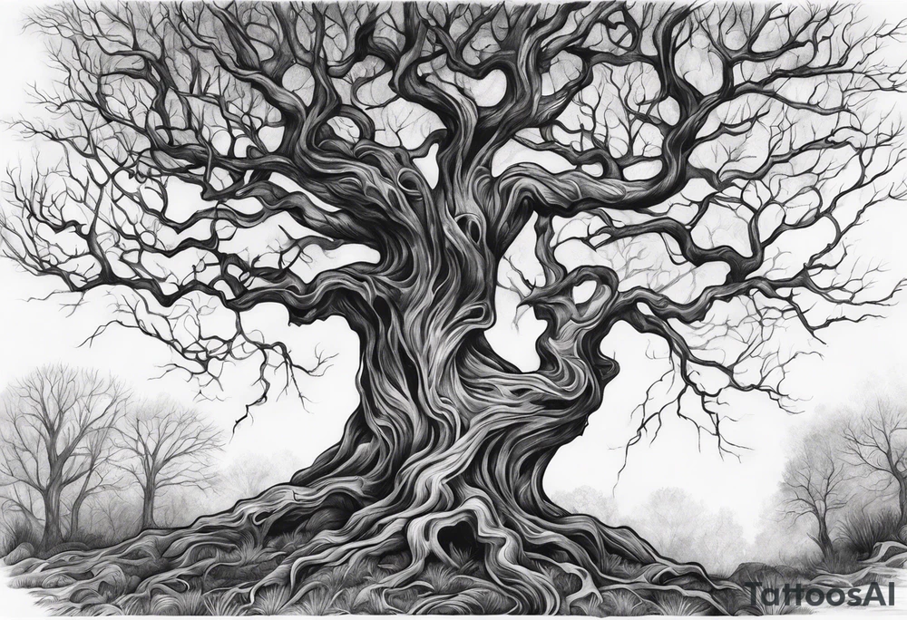 A leafless creepy tree tattoo idea