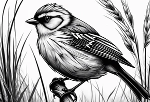 little bird perched on tall grass tattoo idea