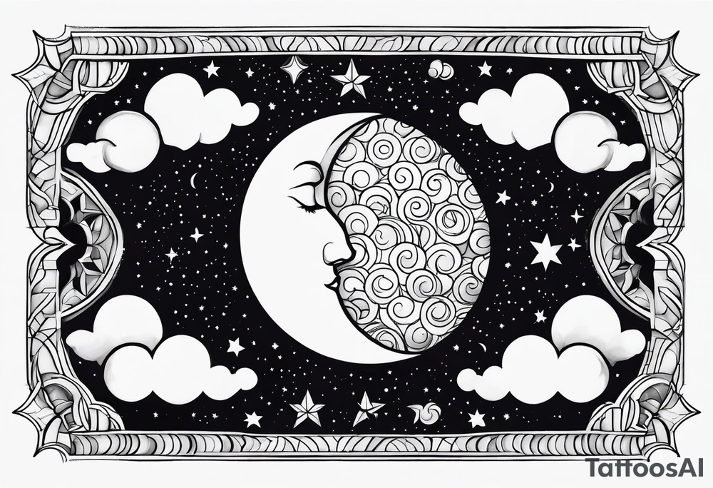 Moon phases stars clouds tattoo idea