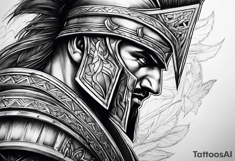 Leg sleeve of Spartan Greaves tattoo idea