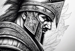 Leg sleeve of Spartan Greaves tattoo idea
