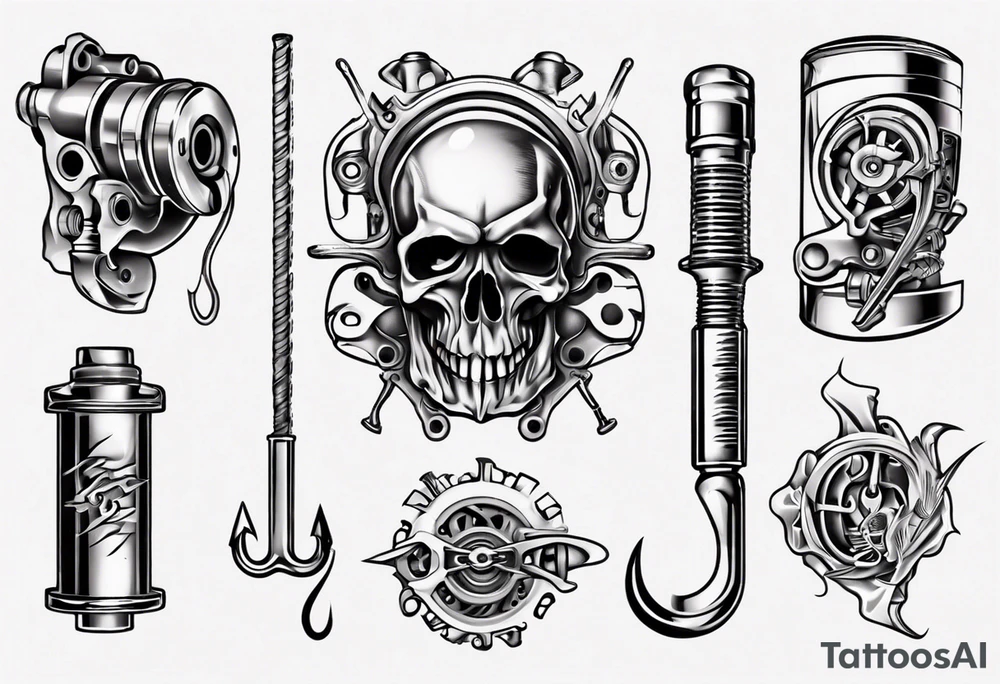 Engine piston, fishing hook tattoo idea