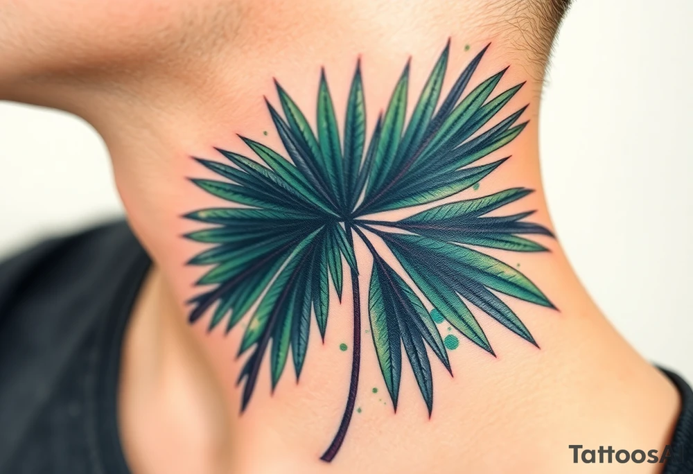 realistic large woven palm leaves tattoo idea