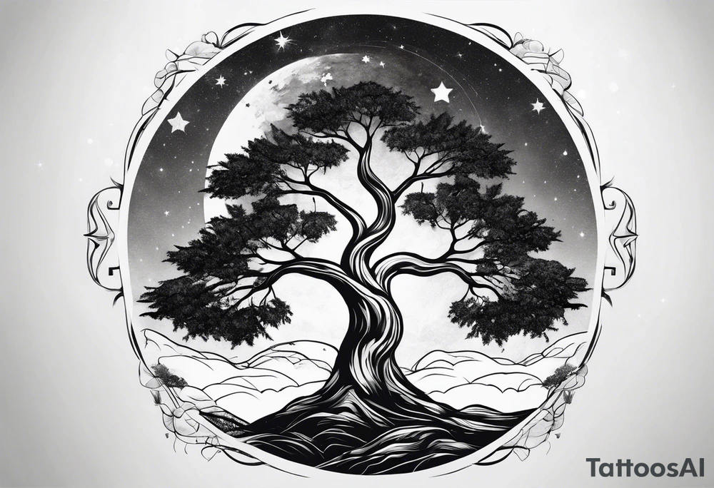 A minimalist tree in space tattoo idea