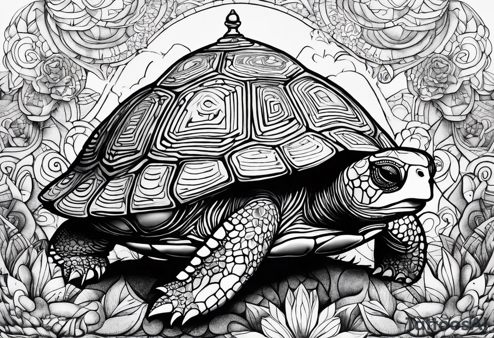 psychedelic turte, from the top, cute tattoo idea