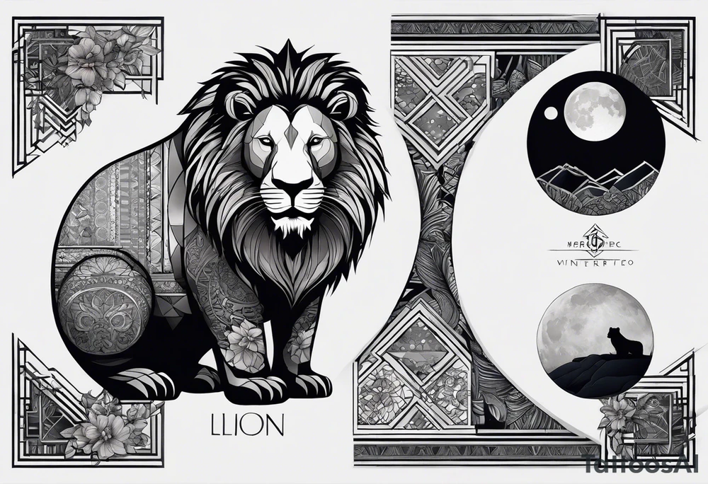 Very asymmetrical, +geometric pattern, with realistic full moon, with hippo at side look, +tribal, +geometric, +inkart , +blackwork, +grey scale, + sketch
with wintersweet flower bud, +inkart touch, +for men, detailed , combined favourite , superimposed lion fur tattoo idea