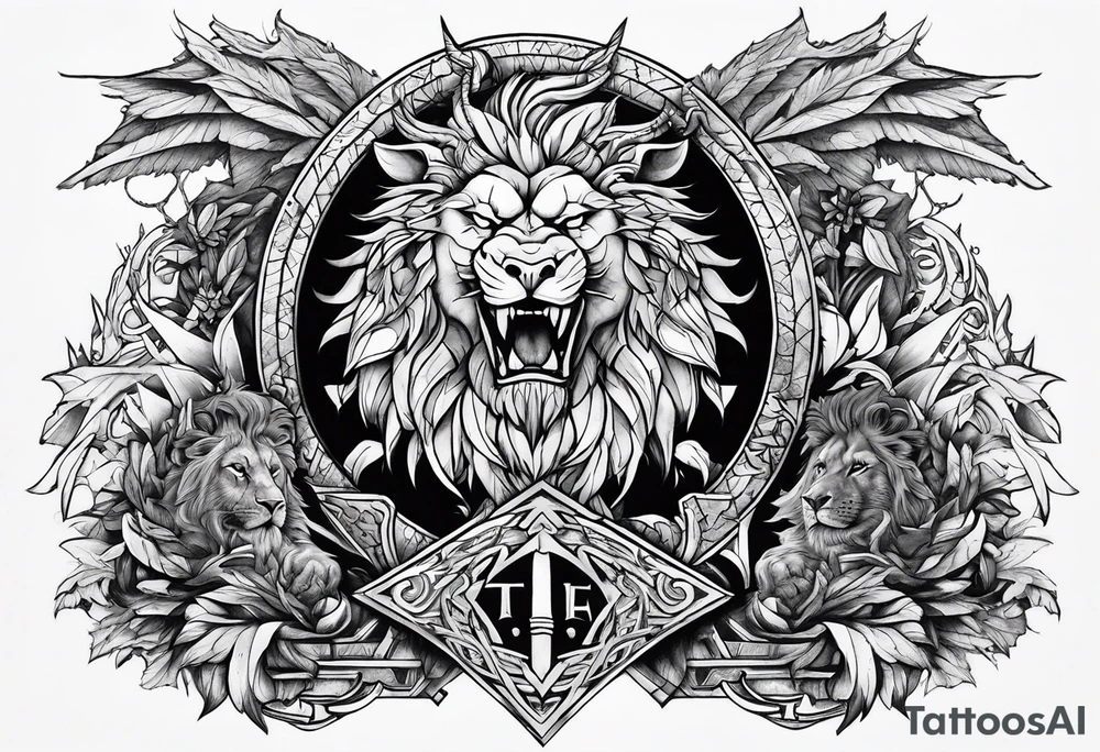 Valhalla sword shield  axe lion dragon 
Valknut  ruins tattoo idea