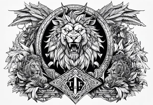 Valhalla sword shield  axe lion dragon 
Valknut  ruins tattoo idea