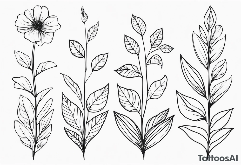 long line of flowers and leaves for around thigh tattoo idea