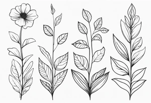 long line of flowers and leaves for around thigh tattoo idea