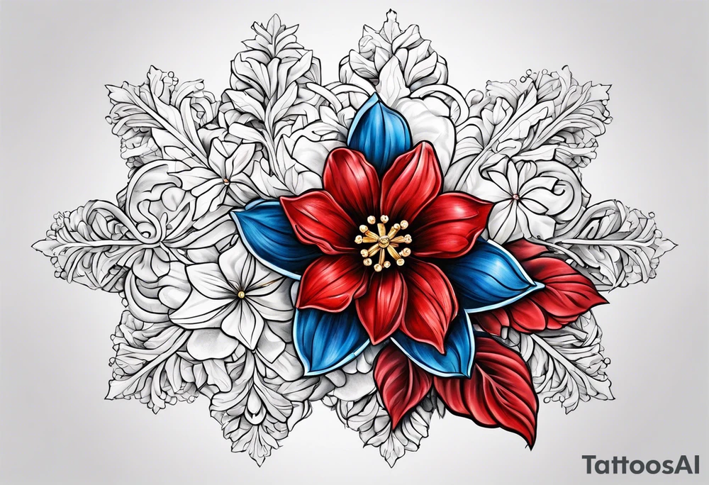 Red star, forget me knot flower, snowflake tattoo idea