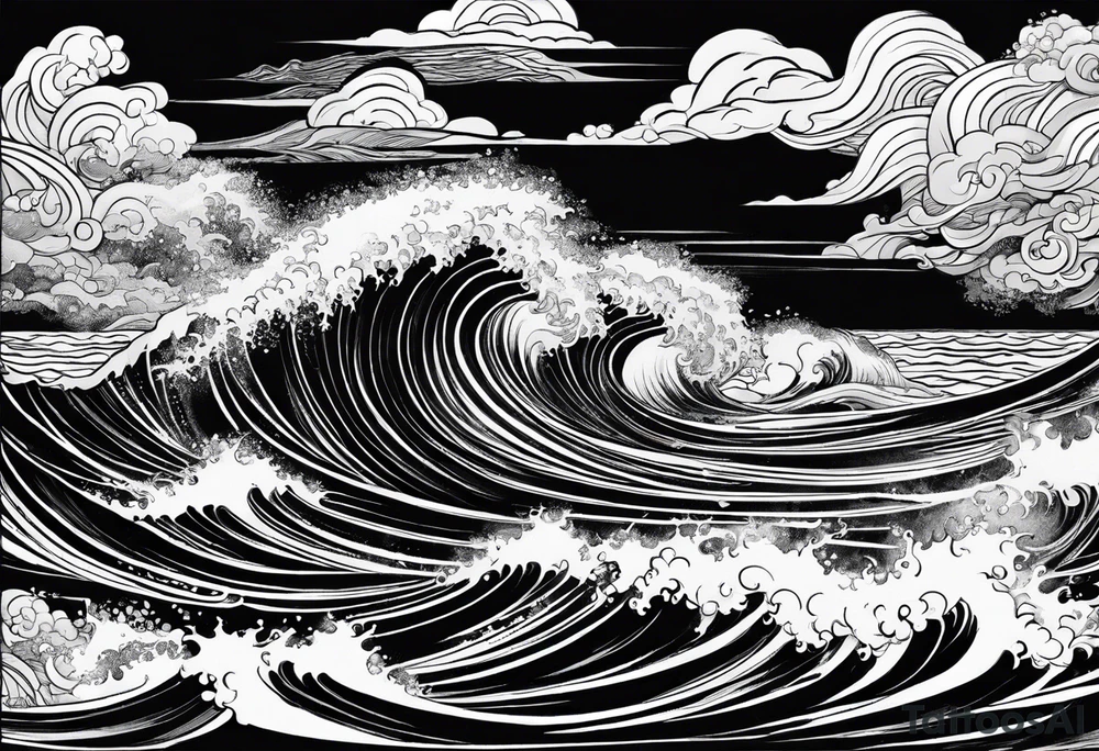 picture 8 by 8 centimeters of sea waves before a storm tattoo idea