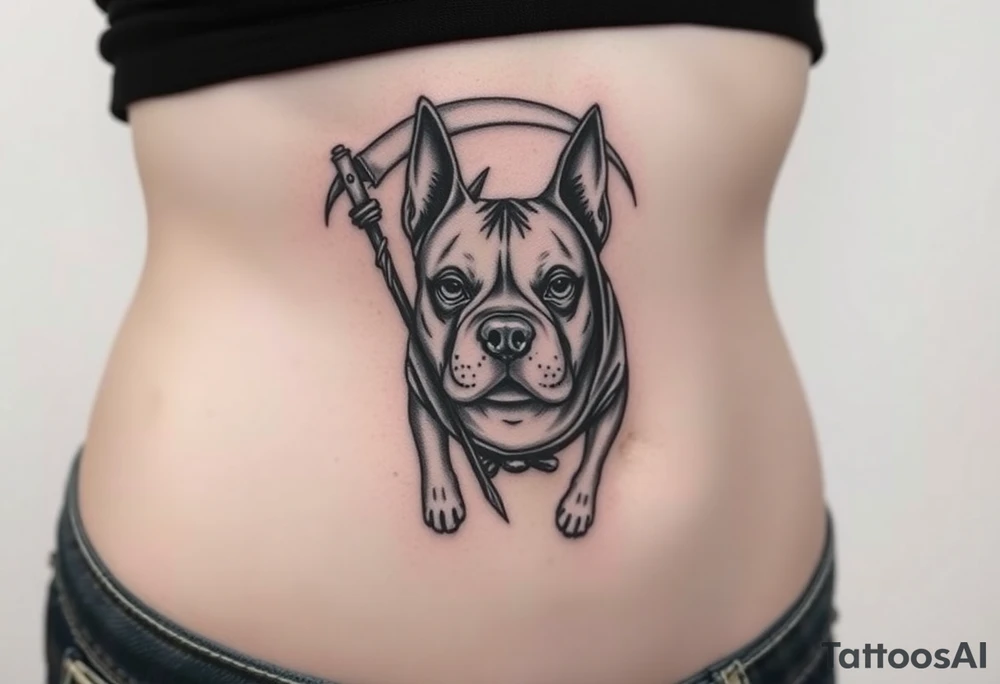 A pit bull dog as the grim reaper tattoo idea