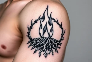 flame in a roots sphere, with a roots arch tattoo idea