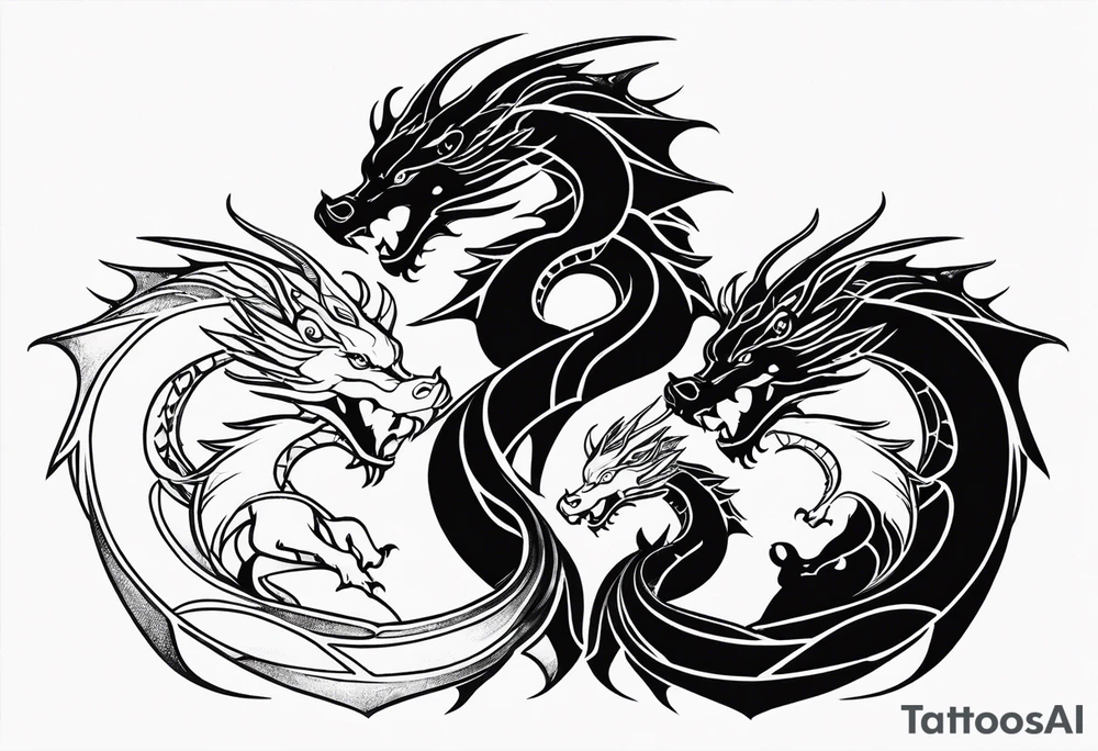 Mother dragon protecting 3 young dragons tattoo idea