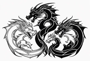 Mother dragon protecting 3 young dragons tattoo idea