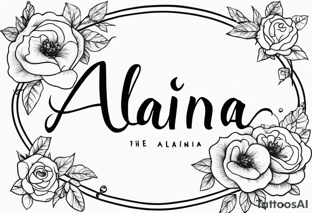 The name Alaina in cursive with small roses around it tattoo idea